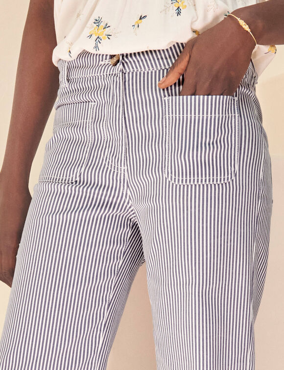 Pantalon large, imprim&eacute; ray&eacute; (blauw / wit)