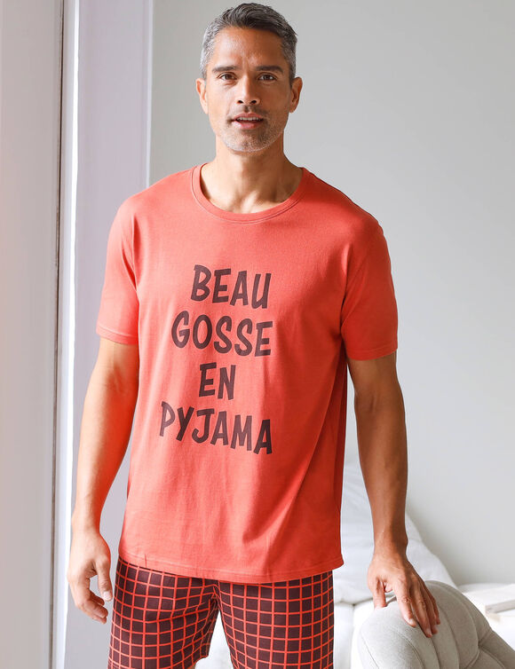 Pyjama short imprimé message, manches courtes (tomette)
