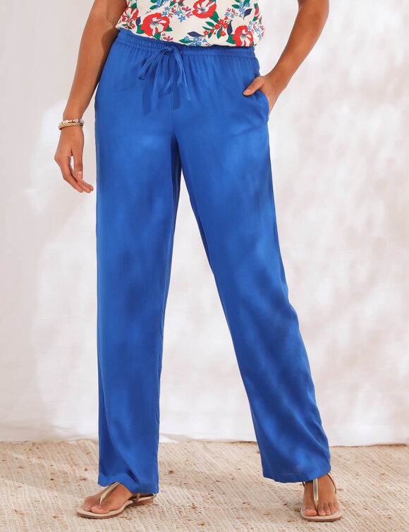 Pantalon large fluide uni (bleu)
