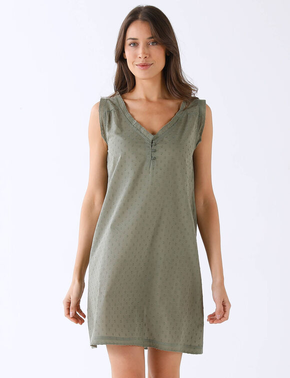 Licht nachthemd in katoenvoile met plumetiseffect - zonder mouwen (kaki)