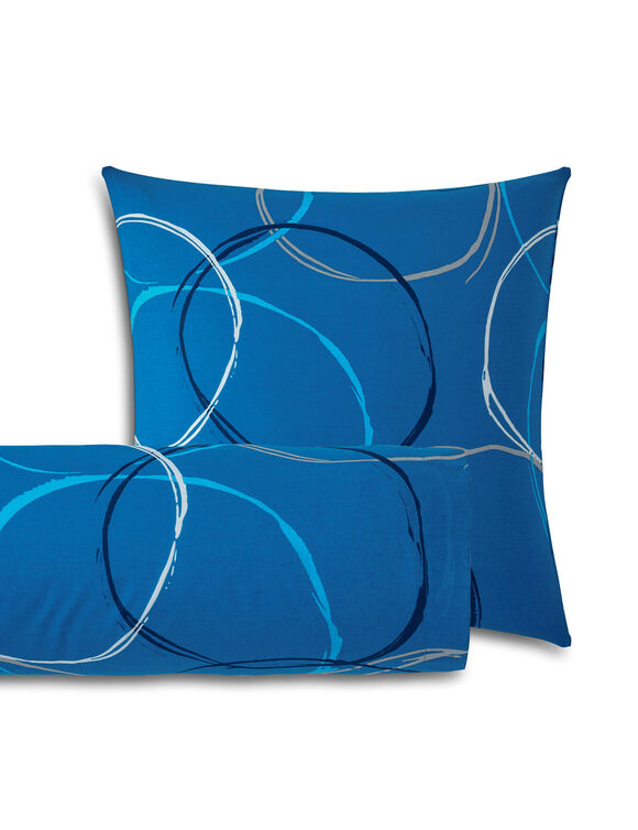Linge de lit Noémie en polyester-coton imprimé cercles (bleu)