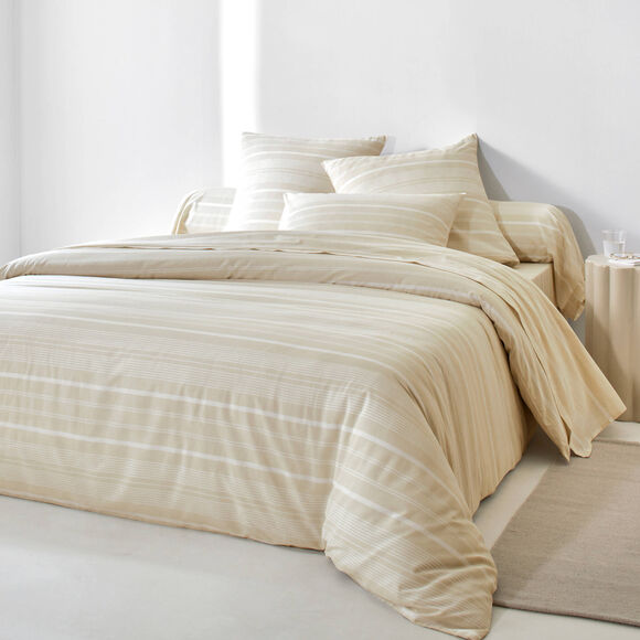 Linge de lit Sacha imprim&eacute; ray&eacute; - coton 52 fils/cm&sup2; (beige)