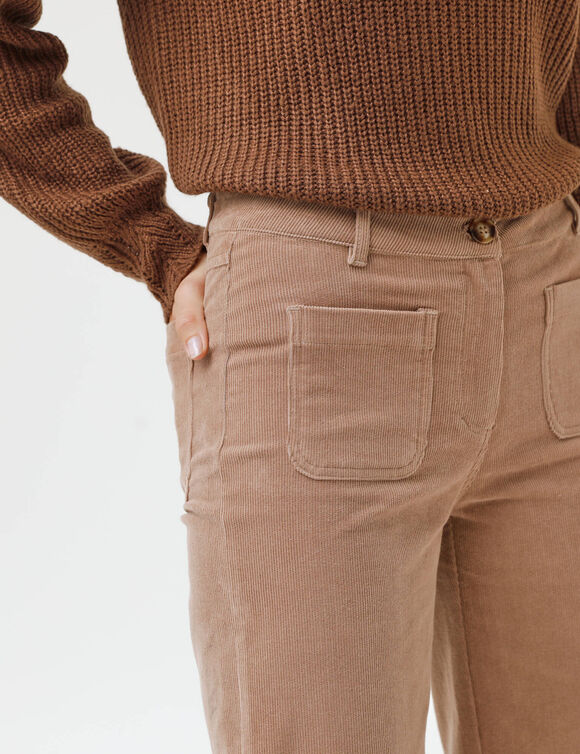 Pantalon velours coupe large taille haute, petite stature (beige)