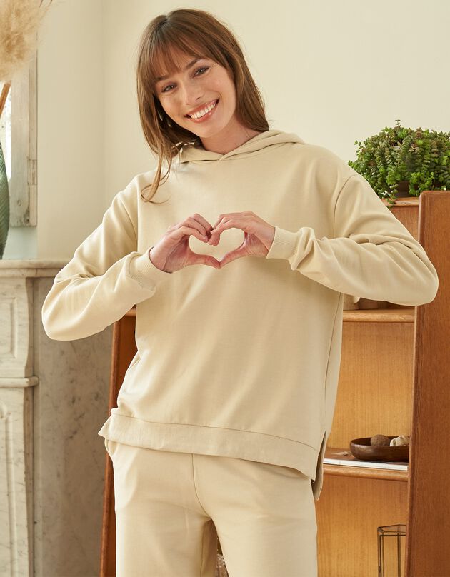Sweater met kap in geruwd molton (naturel) Sweater met kap in geruwd molton (naturel)