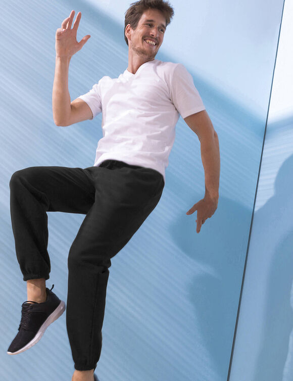 Pantalon jogging molleton bas élastiqué (noir)