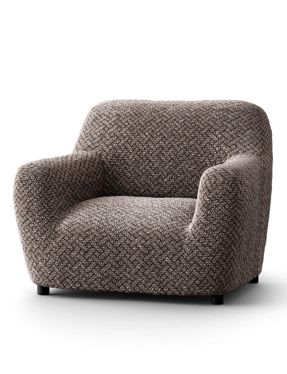 Housse bi-extensible microfibre gaufrée graphique pour fauteuil et canapé (chocolat)