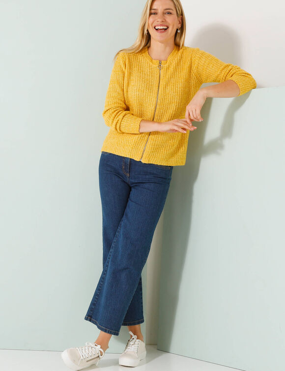 Gilet zippé, maille anglaise (curry chiné)
