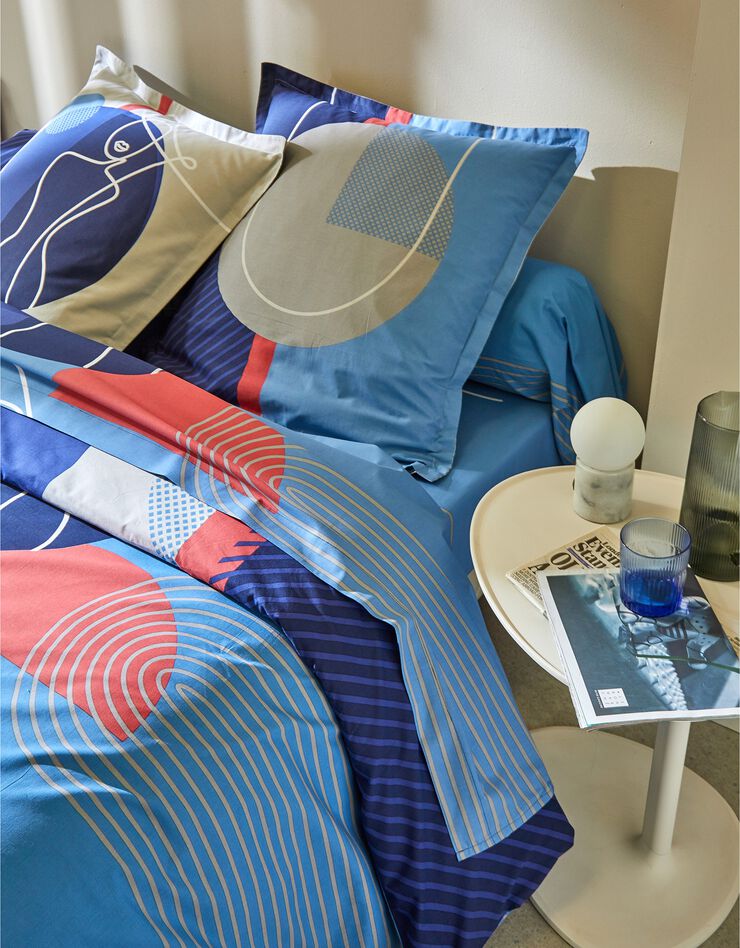 Linge de lit Arty coton à motifs visages (bleu)