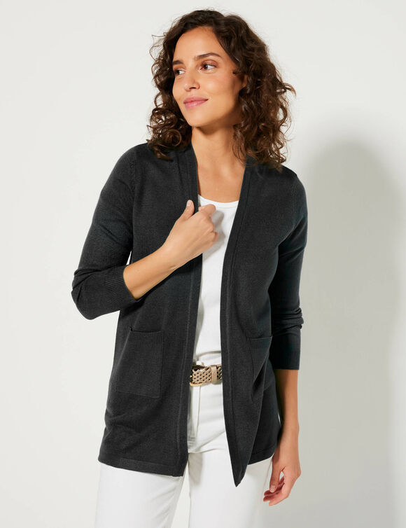 Gilet porter ouvert, maille toucher doux (noir)
