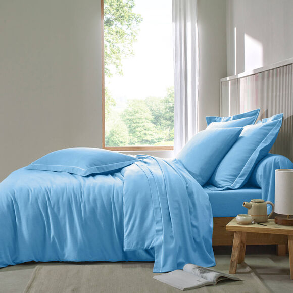 Linge de lit uni flanelle (ciel)