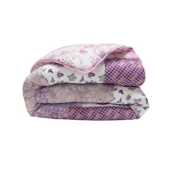 Couette coton imprimée Champêtre 200 g/m² (parme / gris)