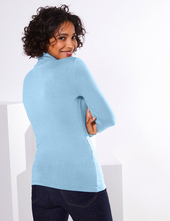 Sous-pull col roulé coton stretch uni (bleu ciel)