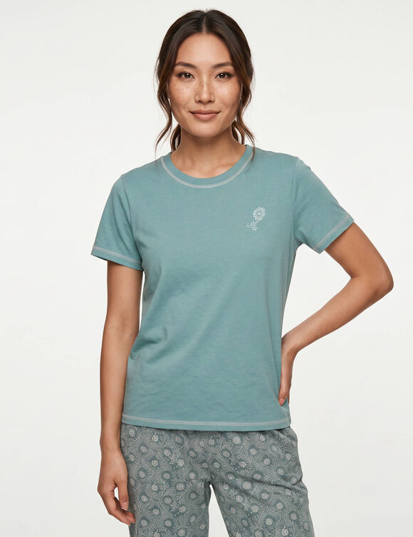 T-shirt pyjama &laquo;&nbsp;charme botanique&nbsp;&raquo; manches courtes (vert)