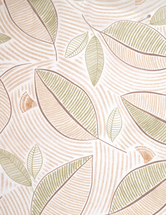 Voilage &eacute;tamine imprim&eacute; feuilles et lignes (kaki)