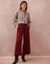 Pantalon taille haute, effet jupe-culotte (bordeaux)