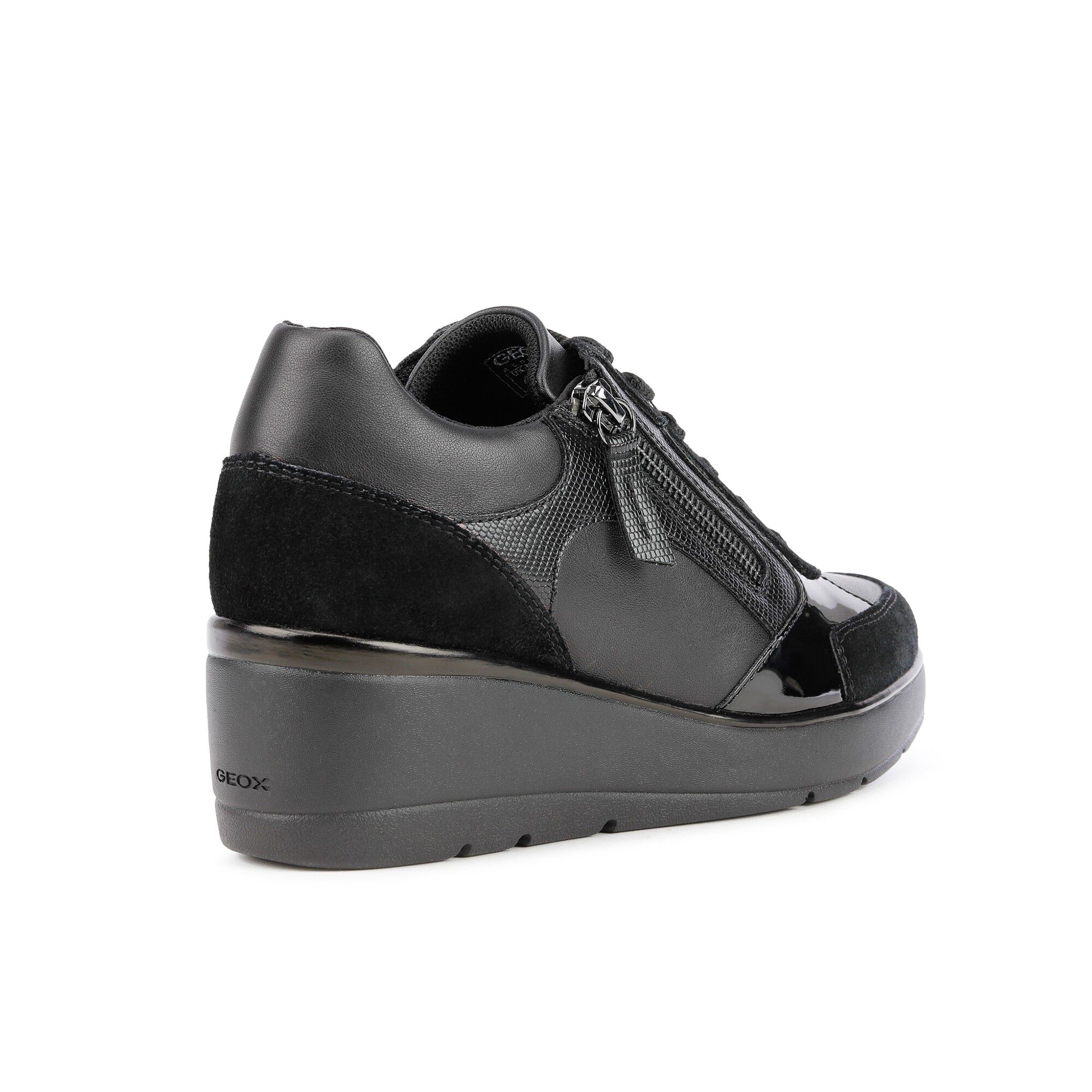 Sneakers met sleehak en leren bovenwerk, zwart | Blancheporte