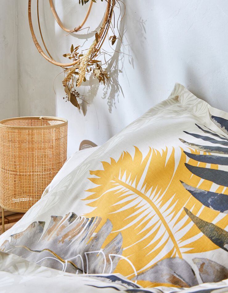 Linge de lit Cayenne en coton imprimé feuilles de palmiers (beige)