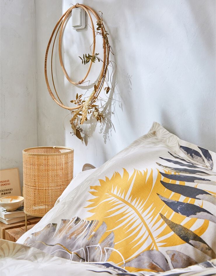 Linge de lit Cayenne en coton imprimé feuilles de palmiers (beige)