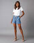 Soepele short in jeans, ceintuur in koord (bleached)