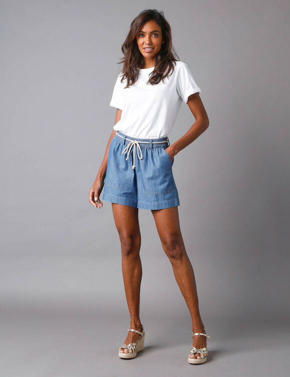 Short jean fluide, ceinture corde (bleached)
