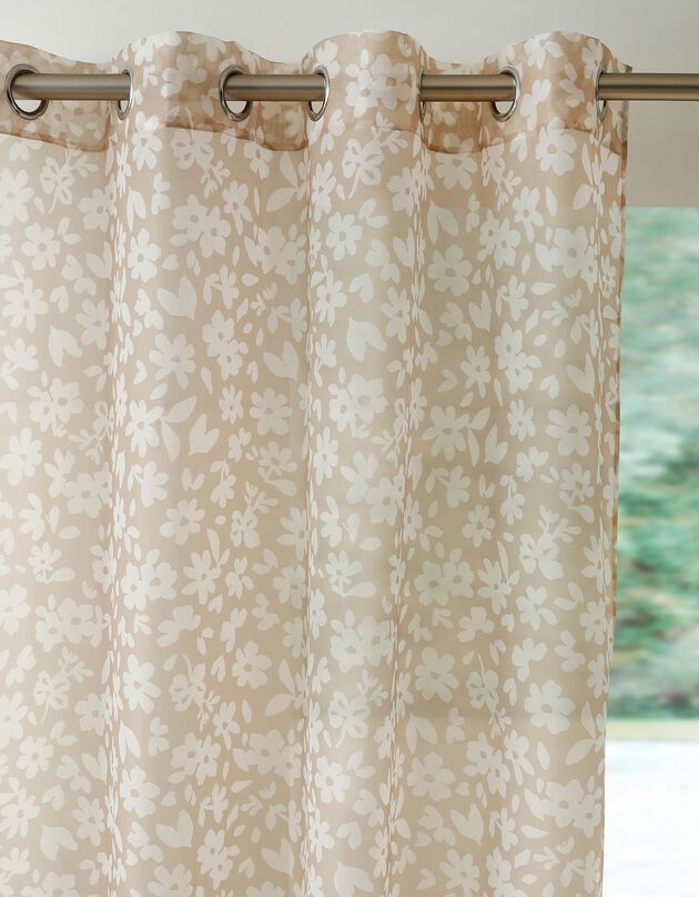 Voilage imprimé floral - finition œillets (beige)