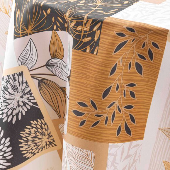 Nappe imprimé patchwork feuilles entretien facile (naturel)