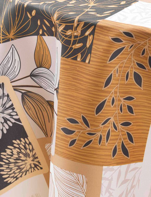 Nappe imprimé patchwork feuilles entretien facile (naturel)