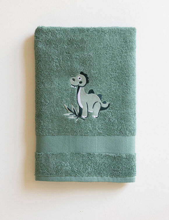 Badstofcollectie voor kinderen, geborduurd dinosaurusmotief, katoen - 380 g/m2 (eucalyptus)