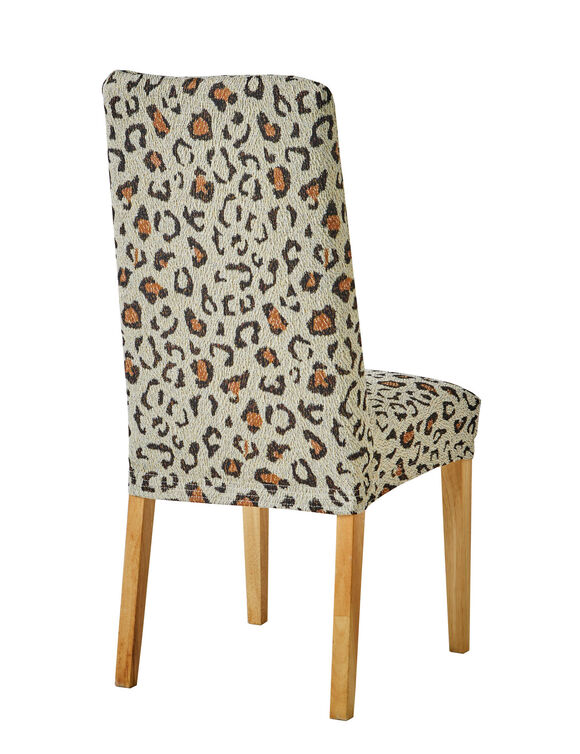 Housse de chaise extensible, imprim&eacute; l&eacute;opard (&eacute;cru / caramel)