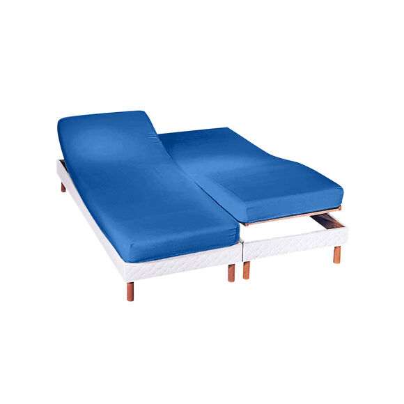 Drap-housse uni sommier articul&eacute; polyester-coton bonnets 26 cm (oc&eacute;an)