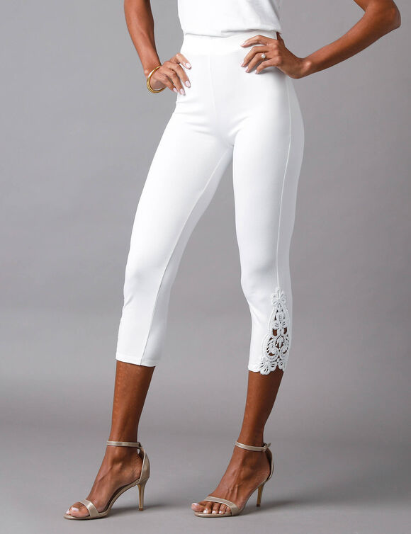Legging 3/4 macram&eacute;, taille &eacute;lastiqu&eacute;e (blanc)