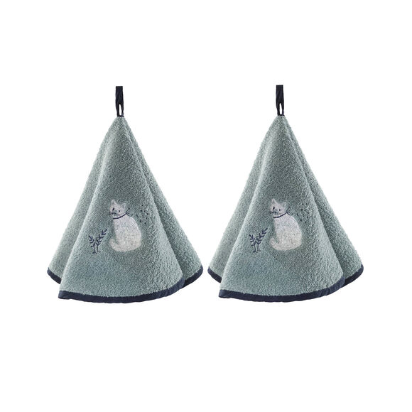 Droogdoeken in badstof, geborduurde katmotieven - set van 2 (grijs)