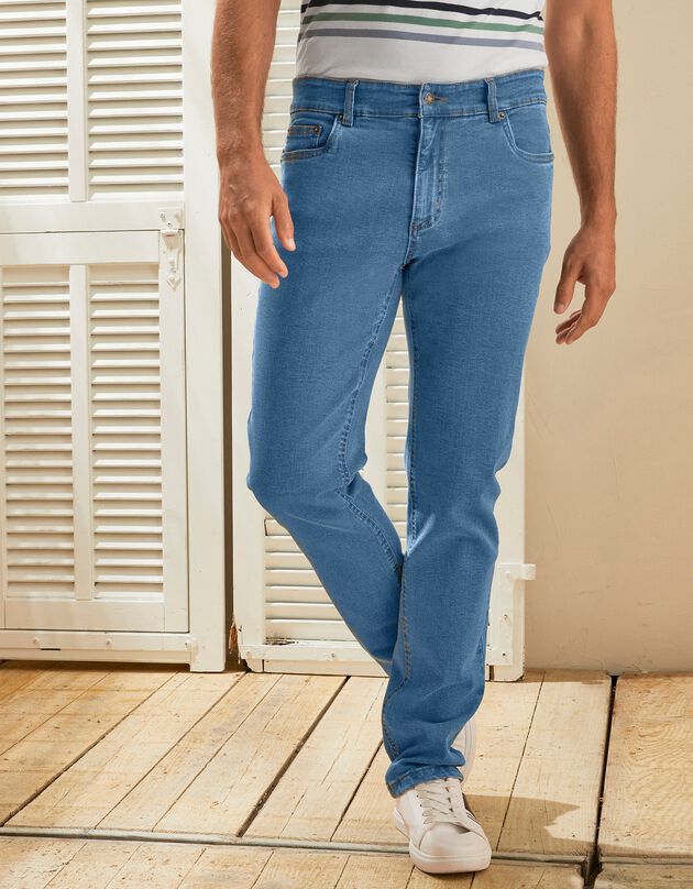 Jeans met 5 zakken in rekbaar katoen - binnenpijplengte 82 cm (bleached)