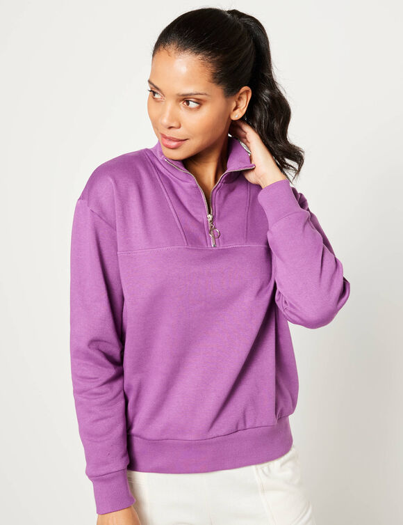 Sweat col montant zippé en molleton gratté (raisin)