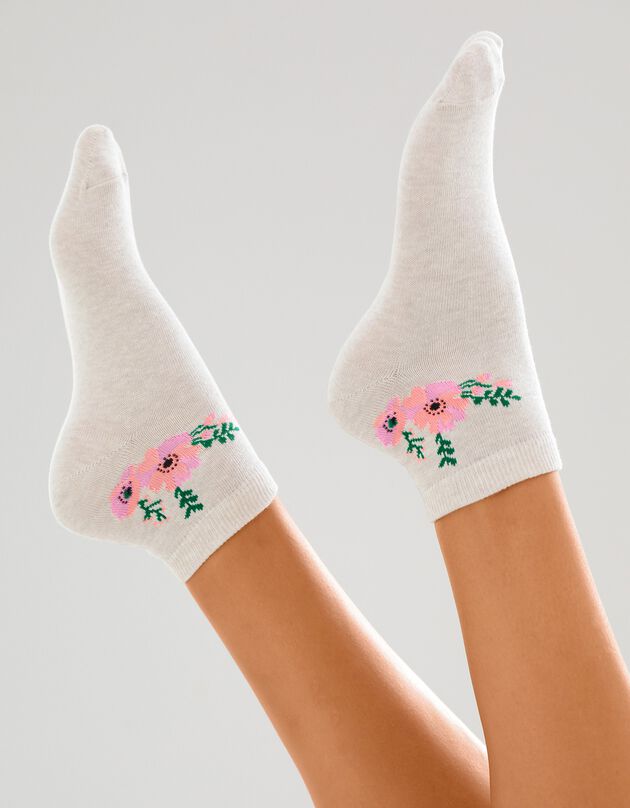 Effen lage chiné sokken met geassorteerde bloemenmotieven – set van 4 paar (chiné)