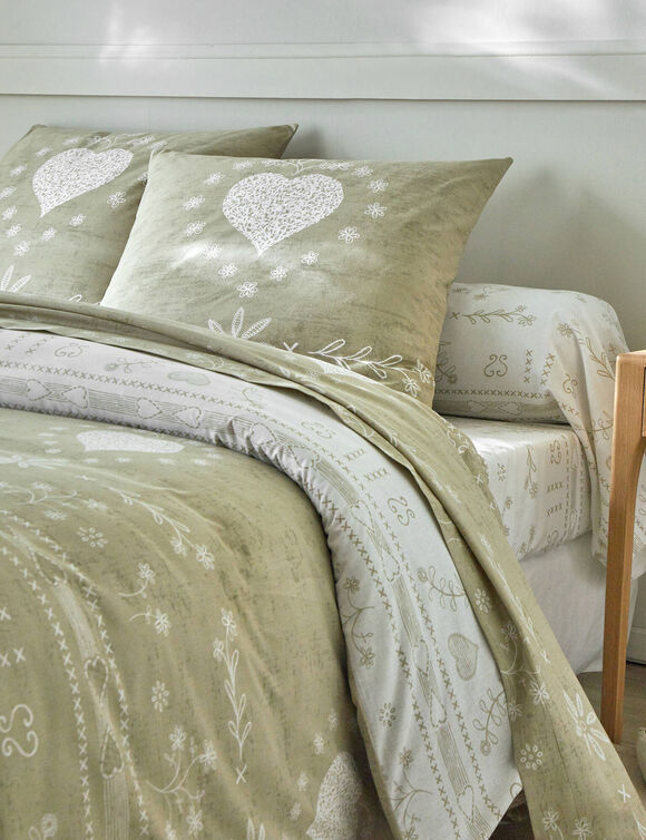 Linge de lit Anceny imprimé coeur - coton (beige)