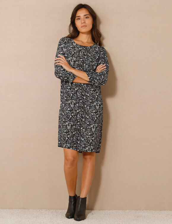 Robe droite manches 7/8ème imprimée (noir / gris)