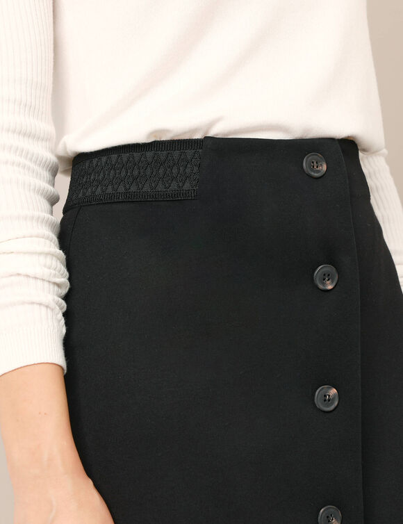 Jupe boutonnage fantaisie, maille milano (noir)