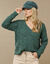 Pull col V volume loose, maille anglaise moulinée (vert / multicolore)