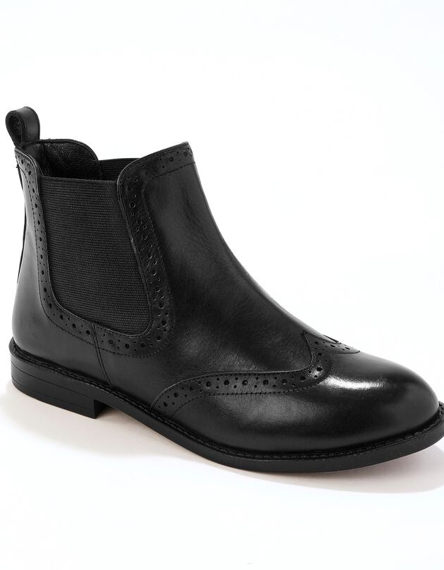 Boots in splitleer met perforaties - zwart (zwart)