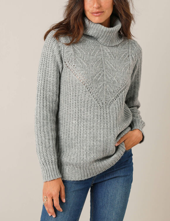 Pull col boule, maille anglaise (gris chin&eacute;)
