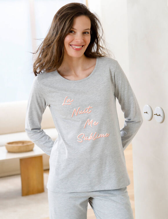 Pyjama manches longues, imprim&eacute; &laquo;sublime&raquo; (gris chin&eacute;)