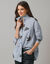 Chemise longue oversize en coton, rayures et imprim&eacute; (bleu / blanc)