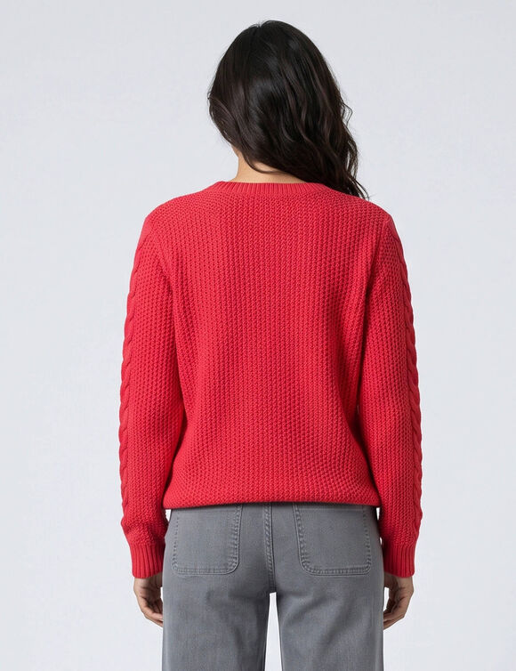 Pull col rond, maille torsad&eacute;e (rouge)