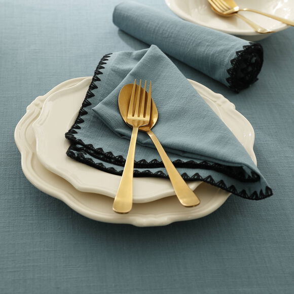 Nappe unie coton finition fantaisie (bleu grisé)