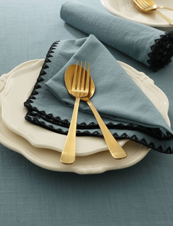 Nappe unie coton finition fantaisie (bleu grisé)