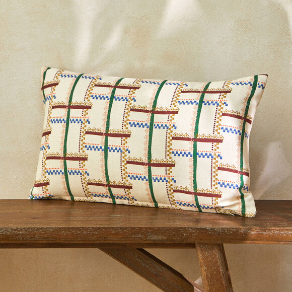 Coussin rectangulaire impression géométrique (bordeaux / bleu)