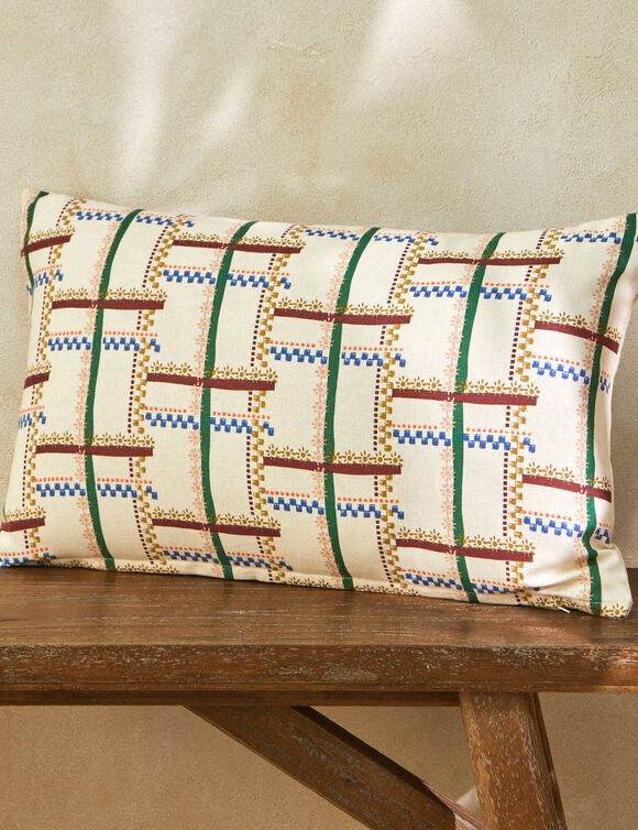 Coussin rectangulaire impression géométrique (bordeaux / bleu)