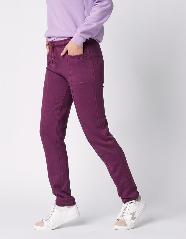 Pantalon jogging, molleton gratté (prune)