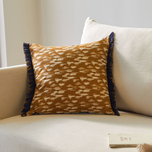 Coussin double face imprimé ethnique (beige / caramel)
